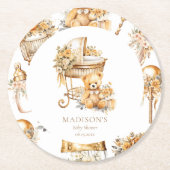 Chic Beige & Gouden Bassinet Custom Ronde Kartonnen Onderzetter (Voorkant)