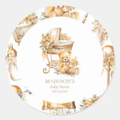 Chic Beige Gouden Bassinet Custom Ronde Sticker (Voorkant)