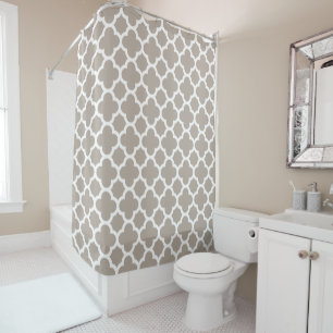 Chic Beige Grey Retro Cute Trellis Pattern Douchegordijn