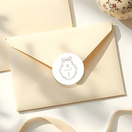 Chic Beige Hand Getrokken Boog & Lint Monogram Cre Ronde Sticker