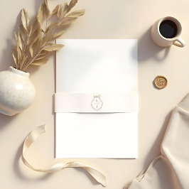 Chic Beige Hand Getrokken Boog & Lint Monogram Cre Uitnodigingen Wikkel