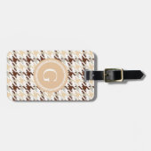 Chic beige houndstooth plaid monogram bagagelabel (Voorkant horizontaal)