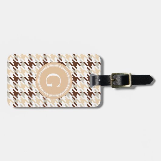 Chic beige houndstooth plaid monogram bagagelabel (Voorkant horizontaal)