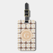 Chic  beige houndstooth plaid monogram bagagelabel (Voorkant verticaal)