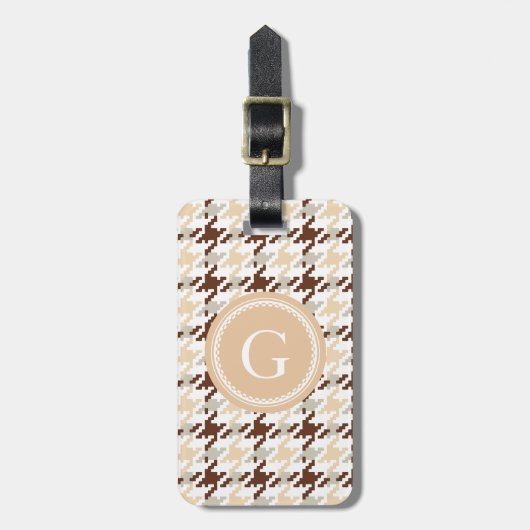Chic beige houndstooth plaid monogram bagagelabel (Voorkant verticaal)