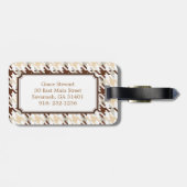 Chic beige houndstooth plaid monogram bagagelabel (Achterkant horizontaal)