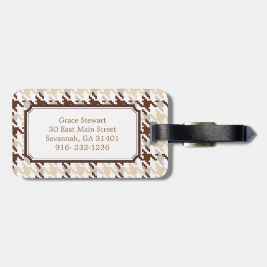 Chic  beige houndstooth plaid monogram bagagelabel (Achterkant horizontaal)