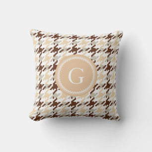Chic  beige houndstooth plaid monogram kussen