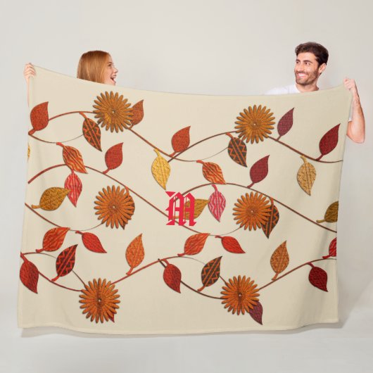 Chic Beige Leaf Flowers Floral Herfst Blanket Fleece Deken (In situ)