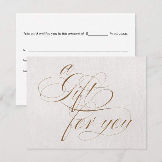 Chic Beige Linen Calligrafie Cadeaubon (Voorkant / Achterkant)
