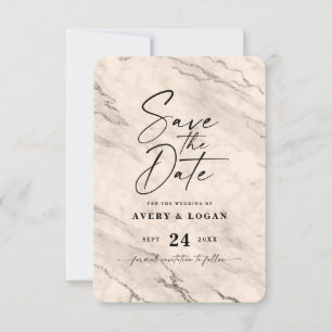 Chic Beige Marble met Champagne Folie — Gegevens Save The Date