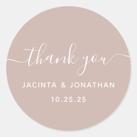 Chic Beige Pink Wedding Dank u Sticker (Voorkant)