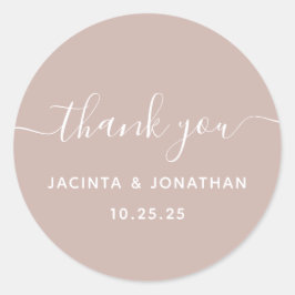 Chic Beige Pink Wedding Dank u Sticker