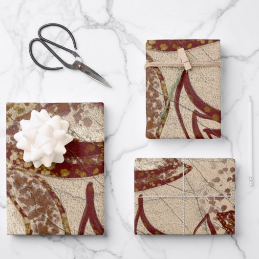 Chic Beige Texture Burgundy Floral Abstract Inpakpapier Vel (Voorkant)