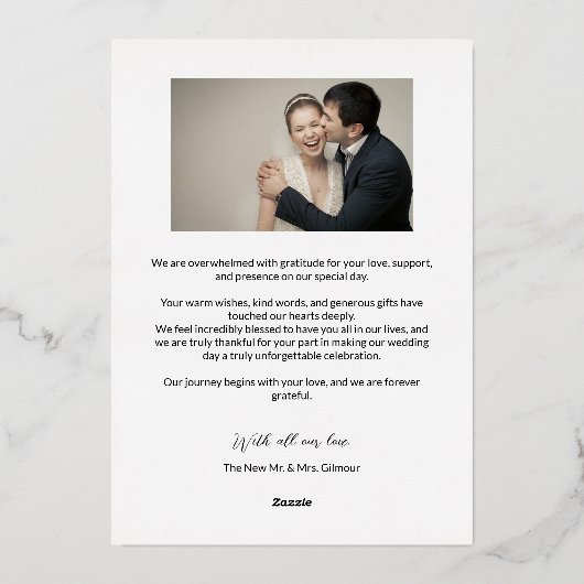 Chic Beige trouwfoto's handlettering Script Folie Uitnodiging (Achterkant)