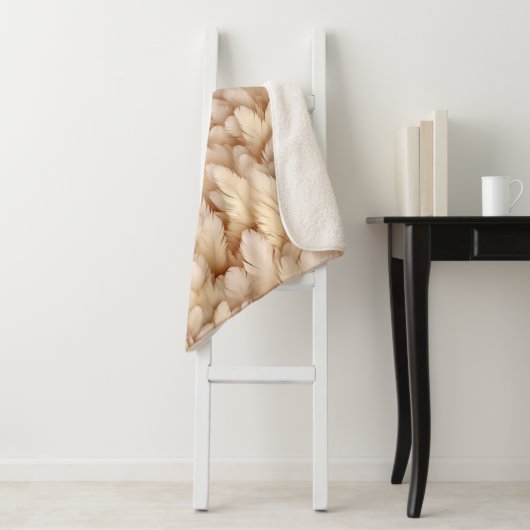 Chic beige veren patroon sherpa deken (In situ)