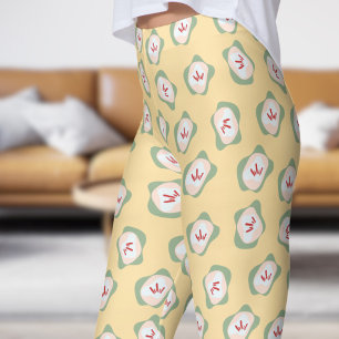 Chic Beige Witte Stepel en Stijl Bloemen Patroon Leggings