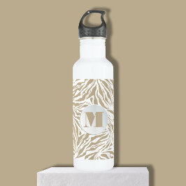 Chic Beige Zebra Print Monogram Waterfles