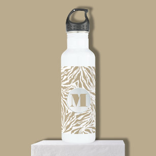 Chic Beige Zebra Print Monogram Waterfles