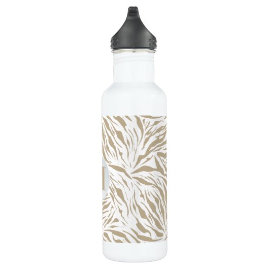 Chic Beige Zebra Print Monogram Waterfles (Rechts)