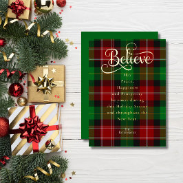 Chic Believe Groene & Rode Kerst Schotse Tartan Folie Feestdagenkaart