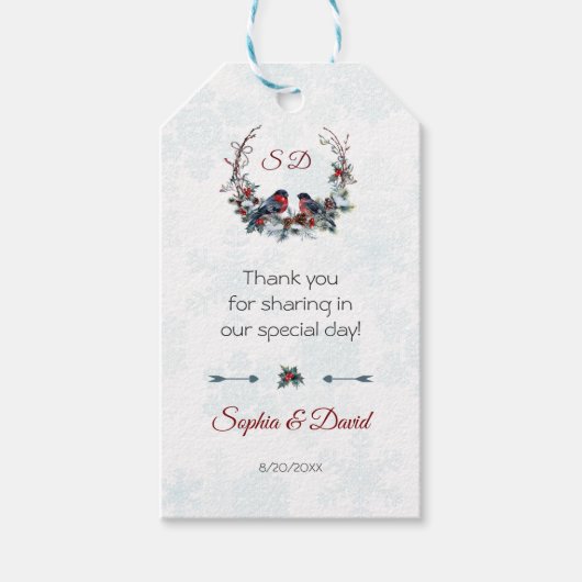 Chic Berries Bullfinch Winterkrans Huwelijk Cadeaulabel (Voorkant)