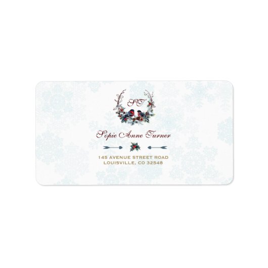 Chic Berries Bullfinch Winterkrans Huwelijk Etiket (Voorkant)