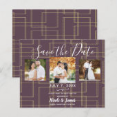 Chic Berry Mauve & Gold Geometric Glam Save Date (Voorkant / Achterkant)
