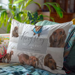 Chic Best Dog Ever | Foto Collage Pet Loss Accent Kussen<br><div class="desc">Upload eenvoudig 6 van uw dierbaarste foto's van uw computer of telefoon naar deze moderne, elegante foto-loterijpilaar voor huisdieren die we liefhadden en verloren hebben. Met de naam van het huisdier in een elegant kalligrafiekmanuscript en "beste hond ooit", bericht en data op een bleke grijze blokachtergrond die in om het...</div>