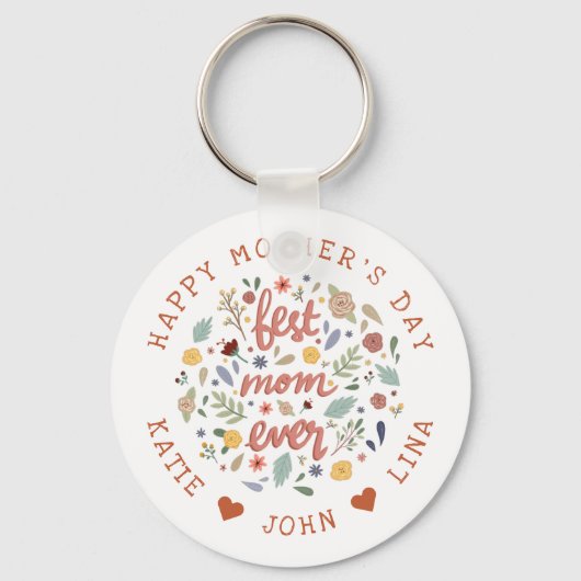 Chic Best mam Ever Calligraphy Floral Sleutelhange Sleutelhanger (Voorkant)