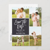 Chic Bewaar de datum 4-foto collage Aankondigingskaart (Voorkant / Achterkant)