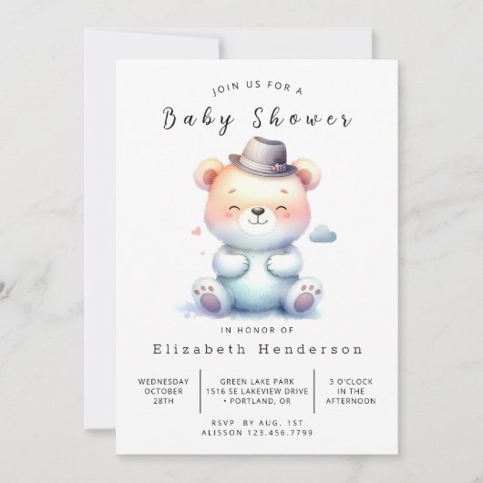 Chic bewerkbaar Beer Baby shower Kaart (Voorkant)