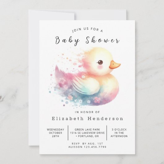 Chic bewerkbaar Eend Baby shower Kaart (Voorkant)