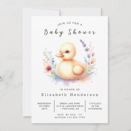 Chic bewerkbaar Eend Baby shower Kaart (Voorkant)