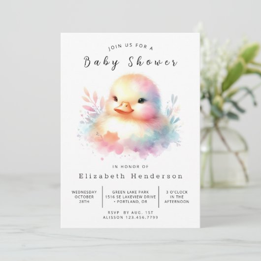 Chic bewerkbaar Eend Baby shower Kaart (Staand voorkant)