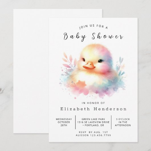 Chic bewerkbaar Eend Baby shower Kaart (Voorkant / Achterkant)