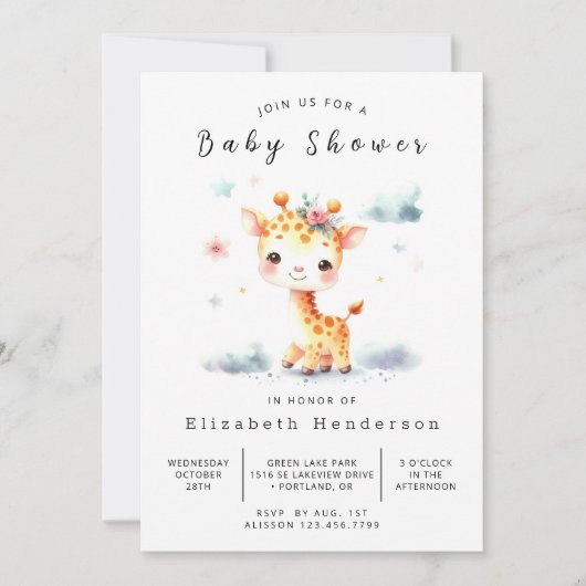 Chic bewerkbaar Giraffe Baby shower Kaart (Voorkant)