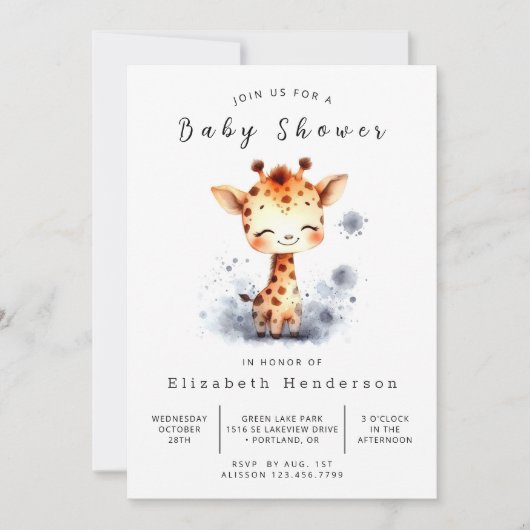 Chic bewerkbaar Giraffe Baby shower Kaart (Voorkant)