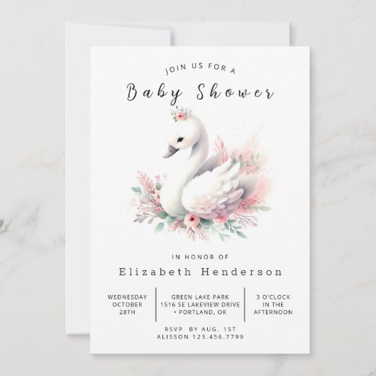 Chic bewerkbaar Swan-Baby shower Kaart (Voorkant)