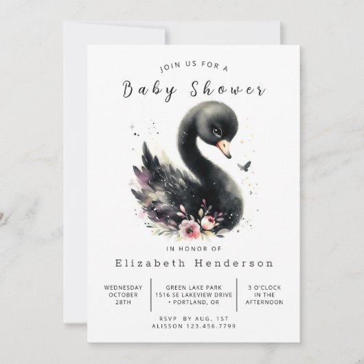 Chic bewerkbaar Swan-Baby shower Kaart (Voorkant)