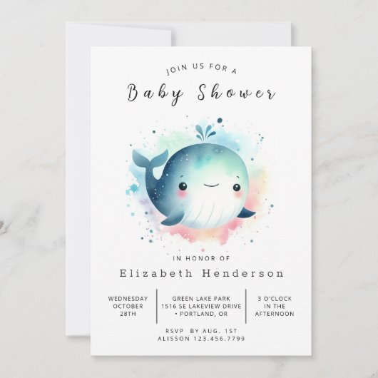 Chic bewerkbaar walvis Baby shower Kaart (Voorkant)
