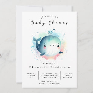 Chic bewerkbaar walvis Baby shower Kaart
