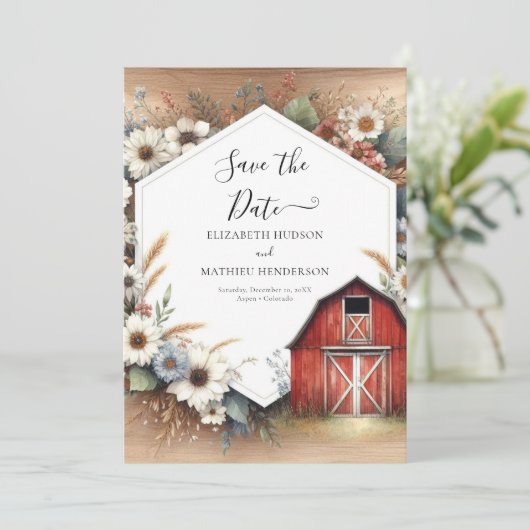 Chic bewerkbare Barnyard Wedding Save The Date (Staand voorkant)