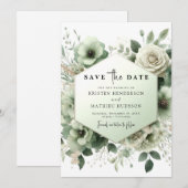Chic bewerkbare botanische salie groene bruiloft save the date (Voorkant / Achterkant)