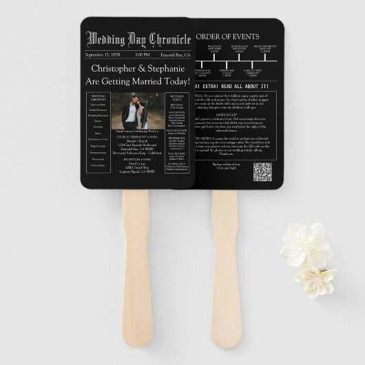 Chic Bewerkbare Krant Trouwprogramma QR-code Handwaaier (Voorkant en achterkant)