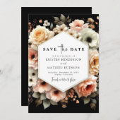 Chic bewerkbare perzik bruiloft save the date (Voorkant / Achterkant)
