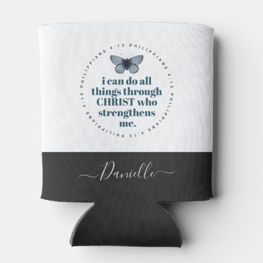 Chic Bible Verse Philippians Blue Butterfly Name Blikjeskoeler (Achterkant)