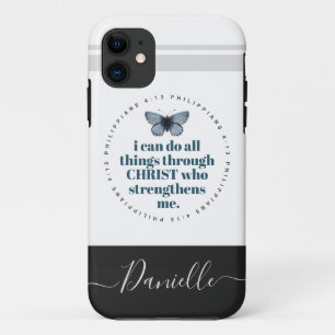 Chic Bible Verse Philippians Blue Butterfly Name Case-Mate iPhone Case