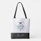 Chic Bible Verse Philippians Blue Butterfly Name Tote Bag (Achterkant)