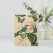 Chic Bird camellia franse botanische kunst Briefkaart (Staand voorkant)